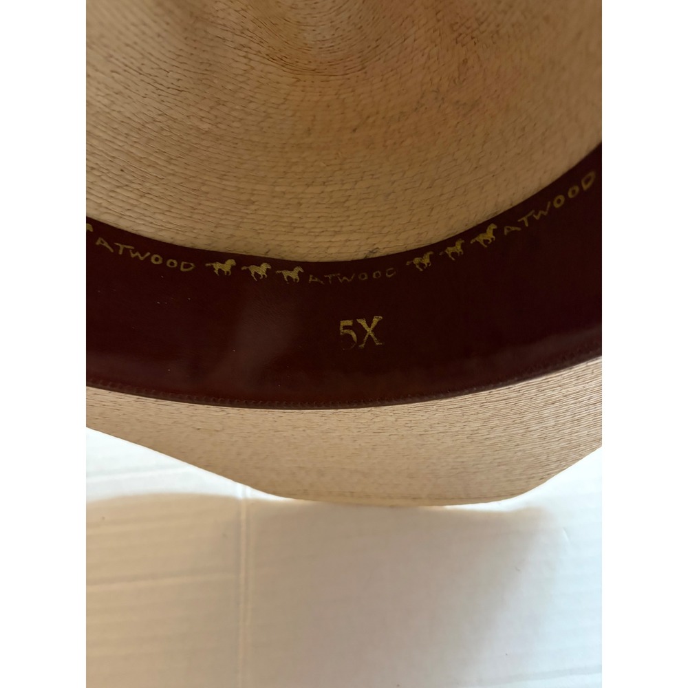 Atwood 5X Shantung Straw Cowboy Hat Tan Long Oval 7 5/8 Cattleman Crease - Picture 6 of 9